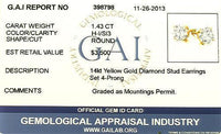 Thumbnail for 14K Yellow Solid Gold Unisex Diamond Four Prong Studd Earrings 1.43 Ctw