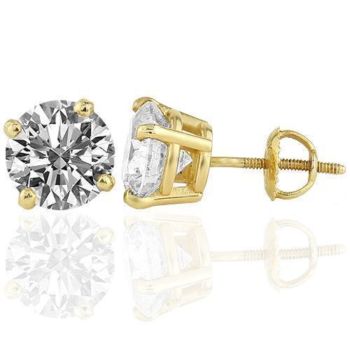 14K Yellow Solid Gold Unisex Massive C.E. Diamond Stud Earrings 4.76 Ctw