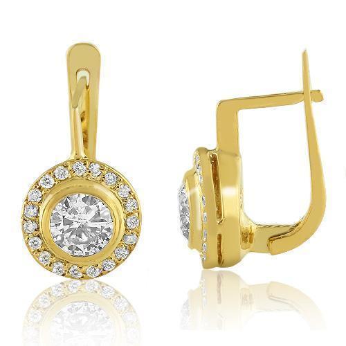 14K Yellow Solid Gold Womens Diamond Earrings 1.75 Ctw