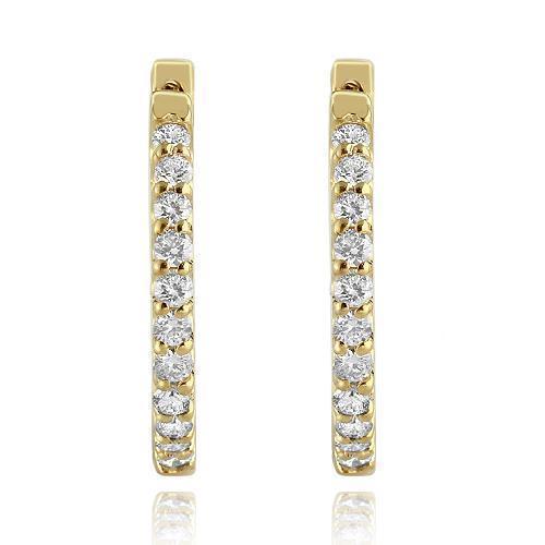 Yellow 14K Yellow Solid Gold Womens Diamond Hoop Earrings  1.50 Ctw