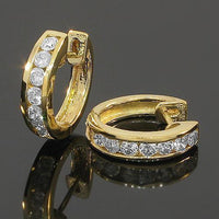 Thumbnail for Yellow 14K Yellow Solid Gold Womens Diamond Huggie Earrings 0.95 Ctw