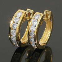 Thumbnail for Yellow 14K Yellow Solid Gold Womens Diamond Huggie Earrings 0.95 Ctw