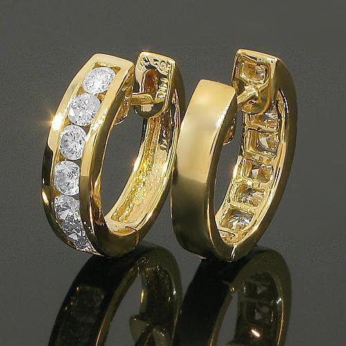 Yellow 14K Yellow Solid Gold Womens Diamond Huggie Earrings 0.95 Ctw