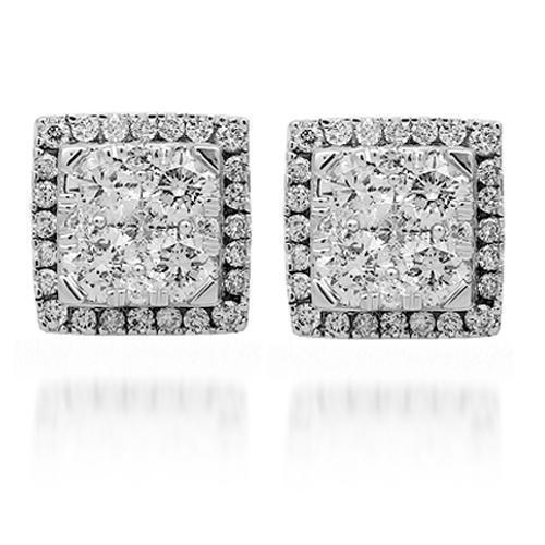 18K Solid White Gold Diamond Stud Earrings 1.25 Ctw