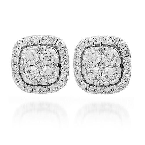 18K Solid White Gold Diamond Stud Earrings 1.25 Ctw