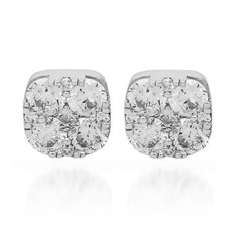 18K Solid White Gold Diamond Stud Earrings 1.71 Ctw