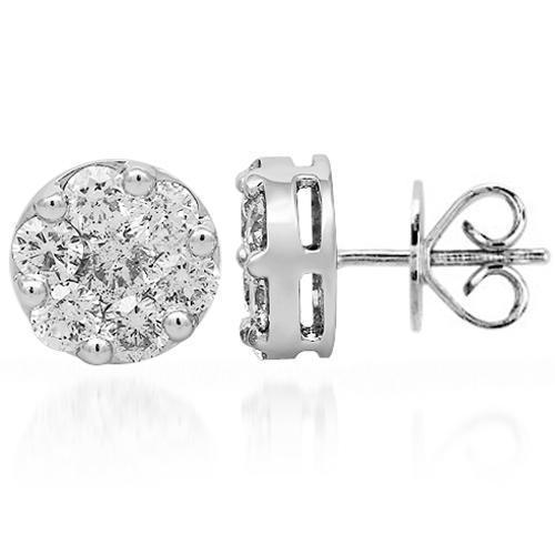 18K Solid White Gold Diamond Stud Earrings 1.94 Ctw