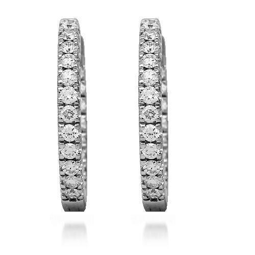 White 18K Solid White Gold Womens Diamond Hoop Earrings 1.00 Ctw