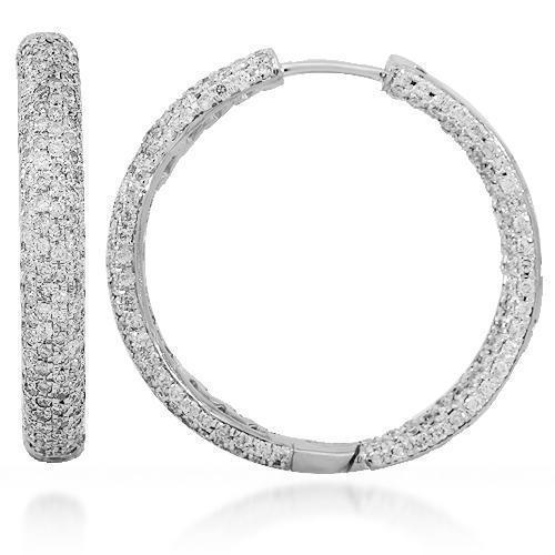18K Solid White Gold Womens Diamond Hoop Earrings 7.00 Ctw
