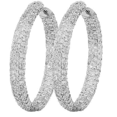 18K Solid White Gold Womens Diamond Hoop Earrings 7.00 Ctw