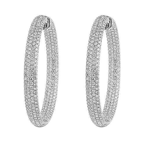 18K Solid White Gold Womens Diamond Pave Hoop Earrings 13.50 Ctw