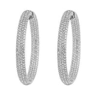 Thumbnail for 18K Solid White Gold Womens Diamond Pave Hoop Earrings 13.50 Ctw