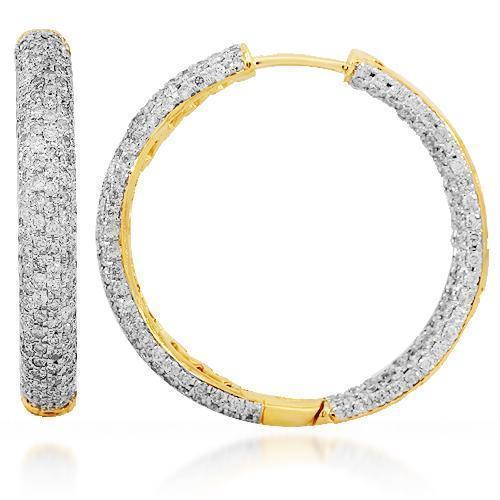 18K Solid Yellow Gold Womens Diamond Hoop Earrings 7.00 Ctw