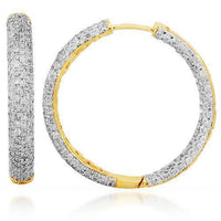 Thumbnail for 18K Solid Yellow Gold Womens Diamond Hoop Earrings 7.00 Ctw