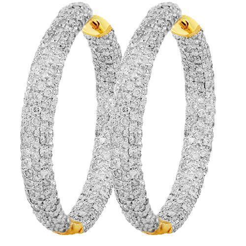 18K Solid Yellow Gold Womens Diamond Hoop Earrings 7.00 Ctw