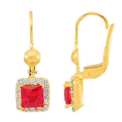 Yellow 18K Solid Yellow Gold Womens Diamond Ruby Earrings 0.40 Ctw