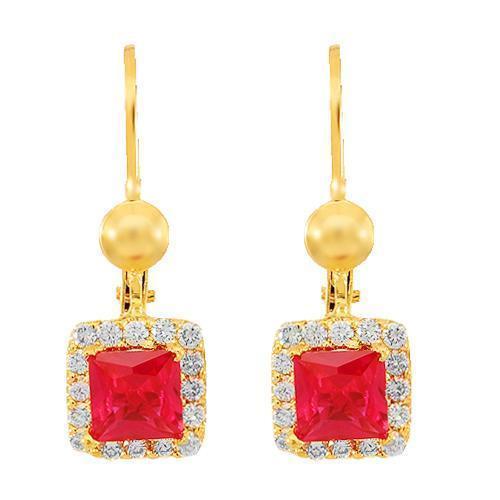 Yellow 18K Solid Yellow Gold Womens Diamond Ruby Earrings 0.40 Ctw