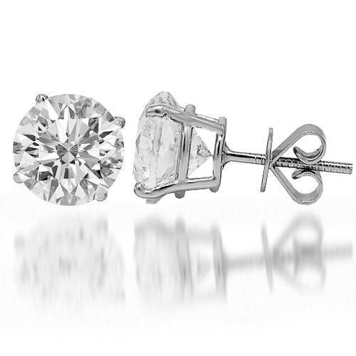 18K White Solid Gold Diamond Solitaire Stud Earrings 6.67 Ctw