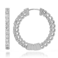 Thumbnail for White 18K White Solid Gold Womens Diamond Hoop Earrings 1.50 Ctw