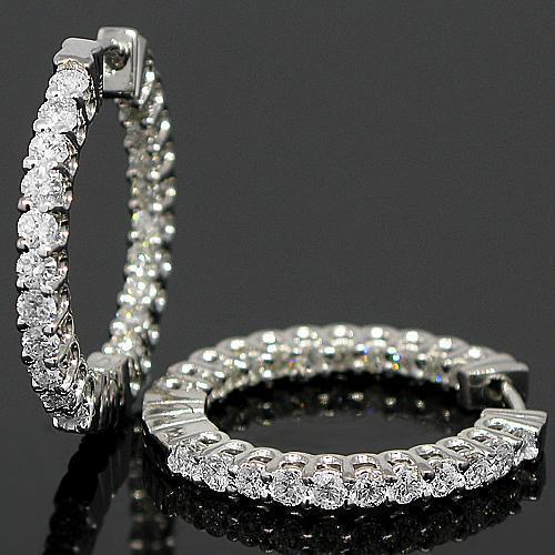 White 18K White Solid Gold Womens Diamond Hoop Earrings 1.50 Ctw