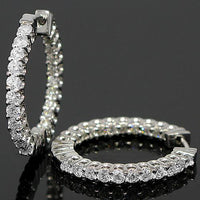 Thumbnail for White 18K White Solid Gold Womens Diamond Hoop Earrings 1.50 Ctw