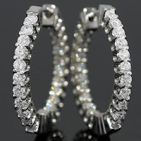 Thumbnail for White 18K White Solid Gold Womens Diamond Hoop Earrings 1.50 Ctw