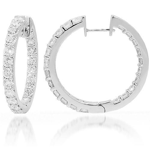 18K White Solid Gold Womens Diamond Hoop Earrings 3.66 Ctw