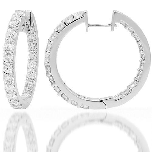 18K White Solid Gold Womens Diamond Hoop Earrings 3.66 Ctw