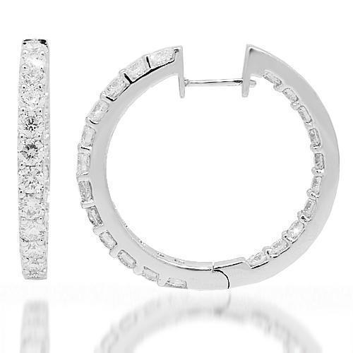 18K White Solid Gold Womens Diamond Hoop Earrings 3.66 Ctw