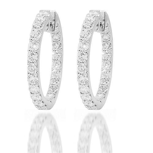 18K White Solid Gold Womens Diamond Hoop Earrings 3.66 Ctw