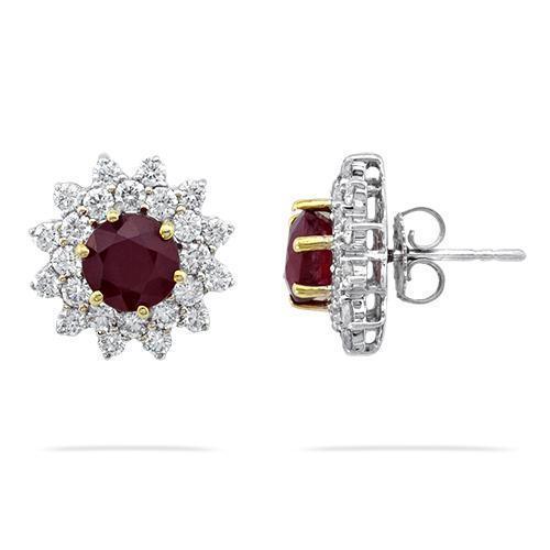 18K White Solid Gold Womens Diamond Ruby Earrings 6.23 Ctw