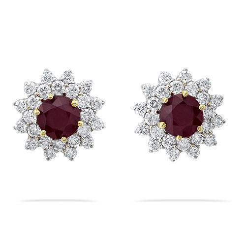 18K White Solid Gold Womens Diamond Ruby Earrings 6.23 Ctw