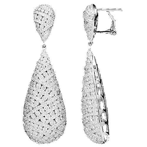 18K White Solid Gold Womens Diamond Tear Shaped Earrings 6.89 Ctw