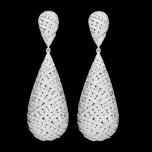 18K White Solid Gold Womens Diamond Tear Shaped Earrings 6.89 Ctw