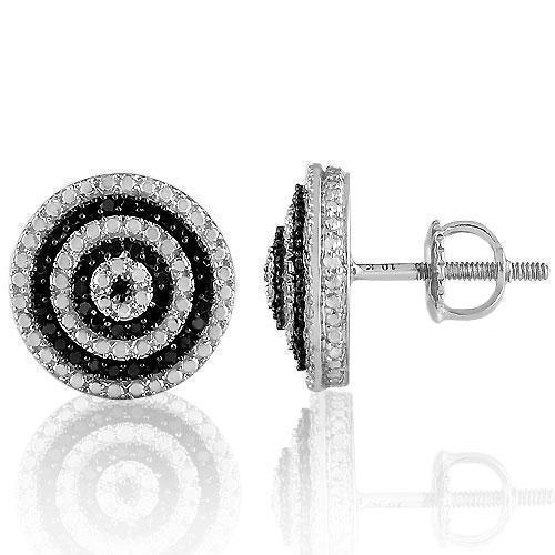 White Black & White Circle Diamond Earrings in 10k While Gold