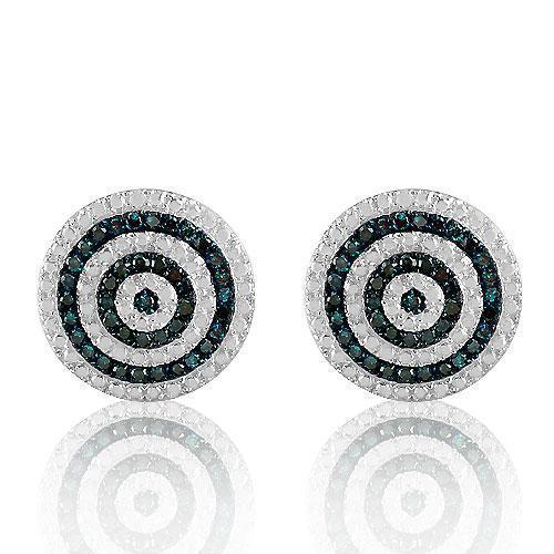 White, Yellow Circle White and Blue Diamond Earrings in 10k Yellow Gold