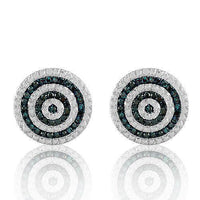 Thumbnail for White, Yellow Circle White and Blue Diamond Earrings in 10k Yellow Gold