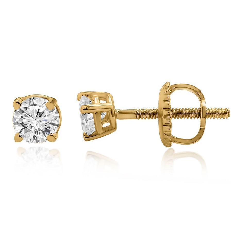 14k Yellow Gold Classic Diamond Solitaire Stud Earrings 0.38 Ctw ...