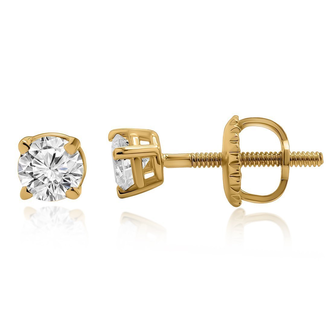 Classic 14k Yellow Gold Diamond Solitaire Stud Earrings .38 Ctw