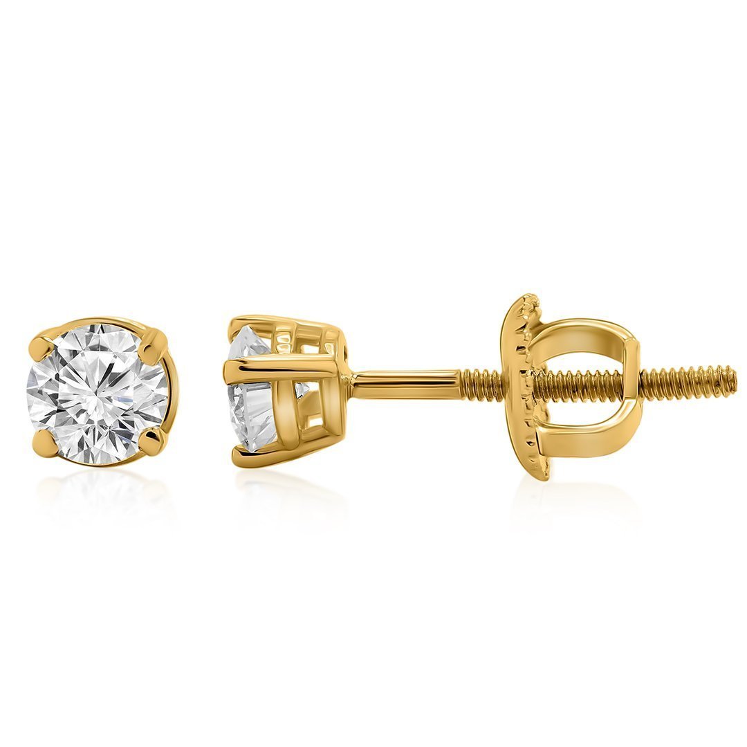 Classic Half Carat 14k Yellow Gold Solitaire Diamond Earrings 0.50 ctw