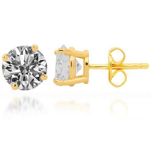 Yellow Cubic Zirconia CZ Crystal Solitaire Stud Earrings in 14K Solid Yellow Gold