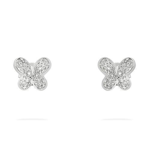 White Diamond Butterfly Earrings in 14k White Gold 0.15 Ctw