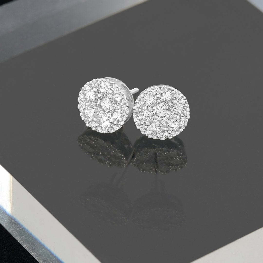 10k White Gold Diamond Circle Earrings 1.44 Ctw