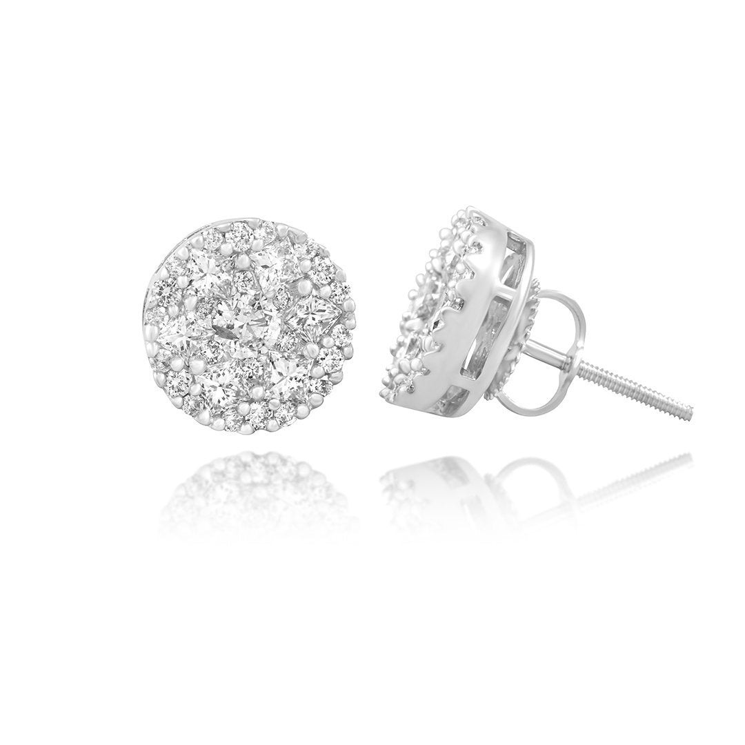 10k White Gold Diamond Circle Earrings 1.44 Ctw