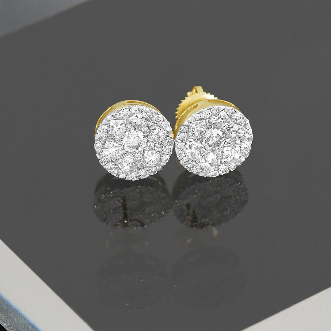 10k Yellow Gold Diamond Circle Earrings 1.44 Ctw