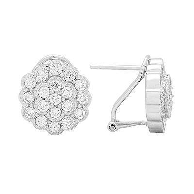 White Diamond Cluster Earrings in Solid White Gold
