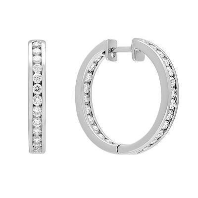 Diamond Hoop Earrings in Solid White Gold