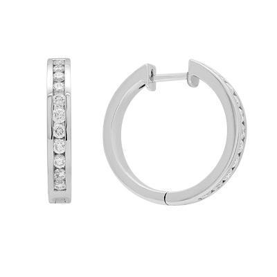 White Diamond Hoop Earrings in Solid White Gold