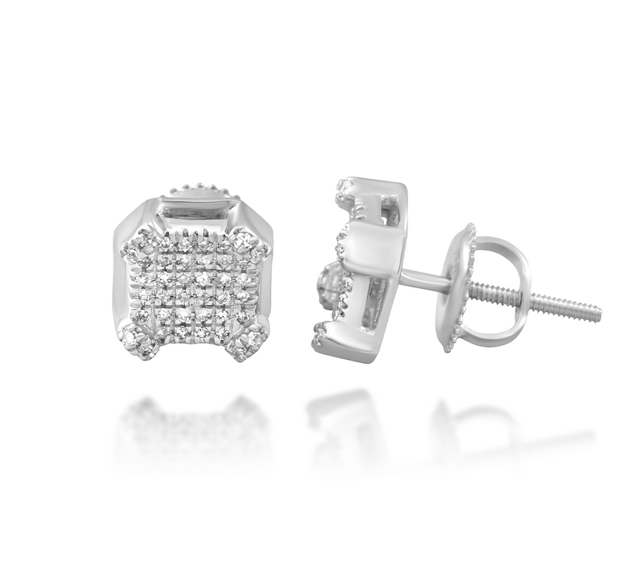 Pendientes cuadrados de diamantes de oro blanco de 10 k (0,13 ct) 