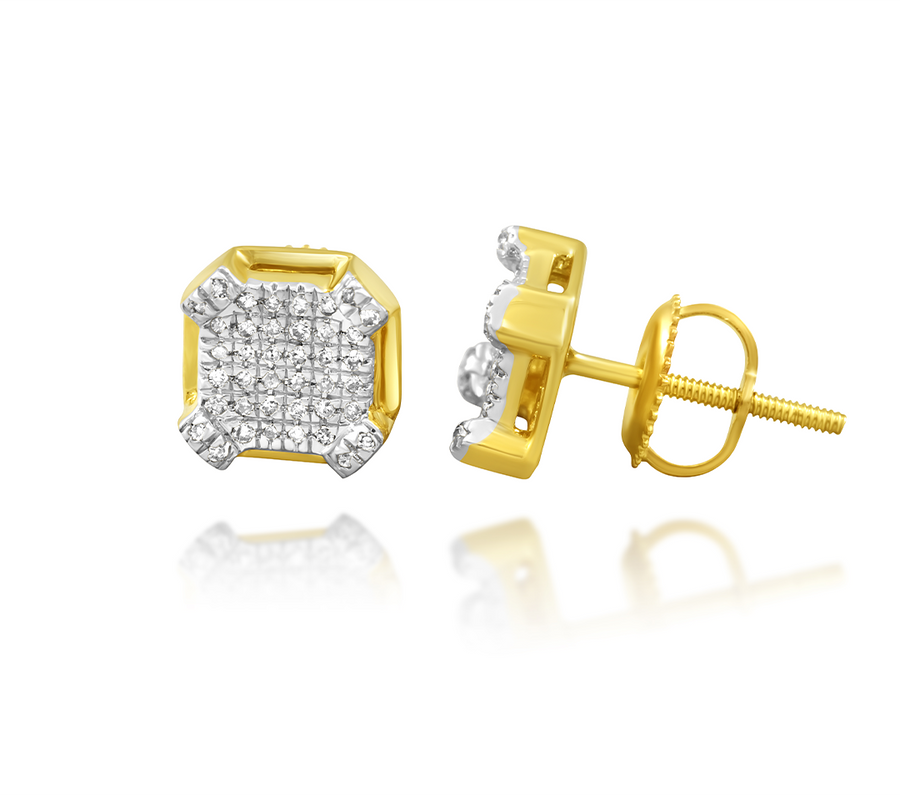 Pendientes cuadrados de diamantes de oro amarillo de 10 k (0,13 quilates) 